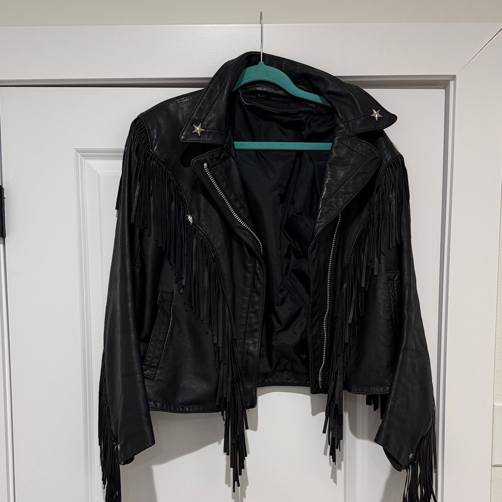 Black Fringe Leather Jacket